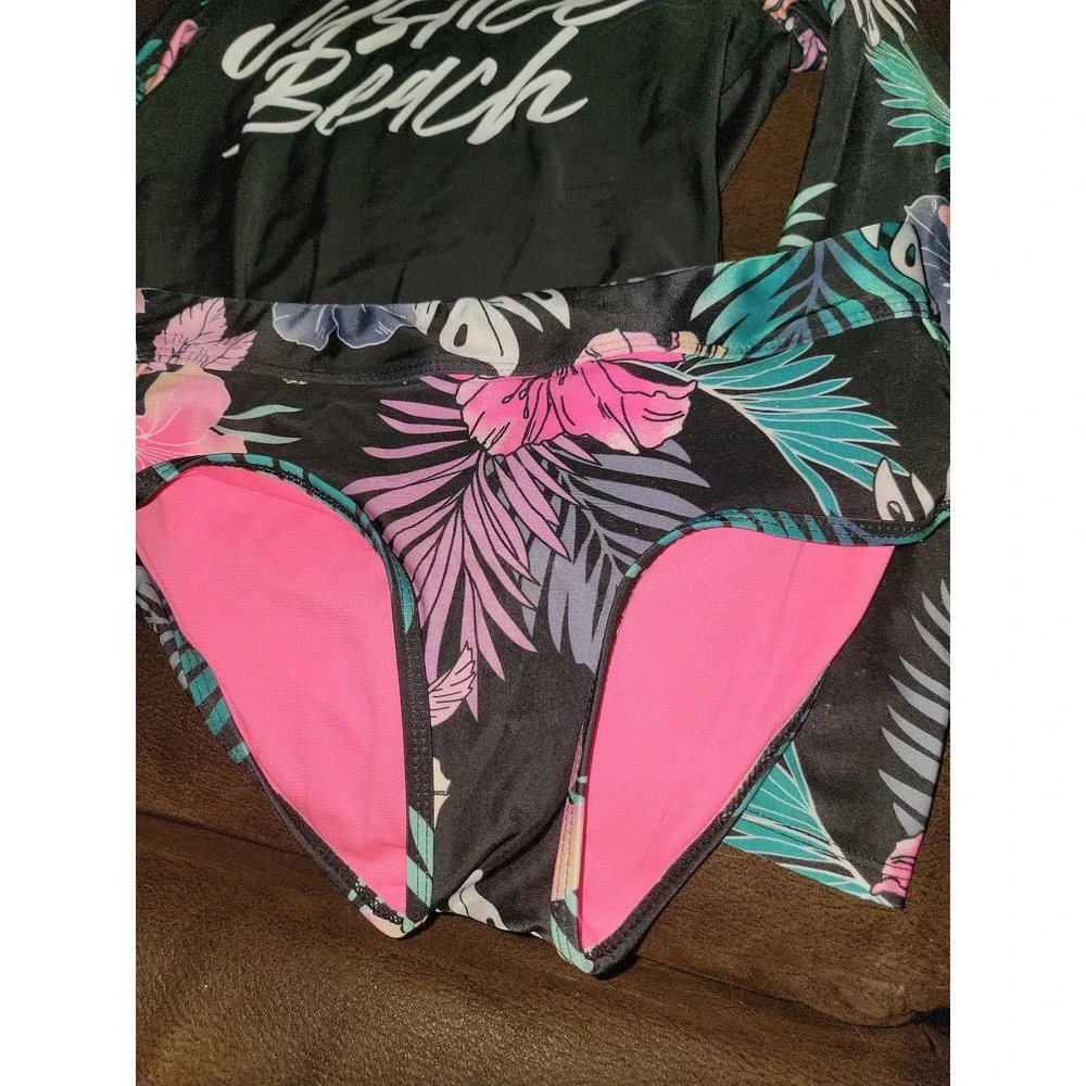 Justice Malibu beach rash guard long sleeve and bathing suit bottoms size 12 14‎